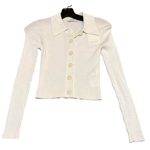 Sandro Olympe Collared Cardigan Sweater in Blanc Size 1 US Small New with tags - Picture 1 of 4